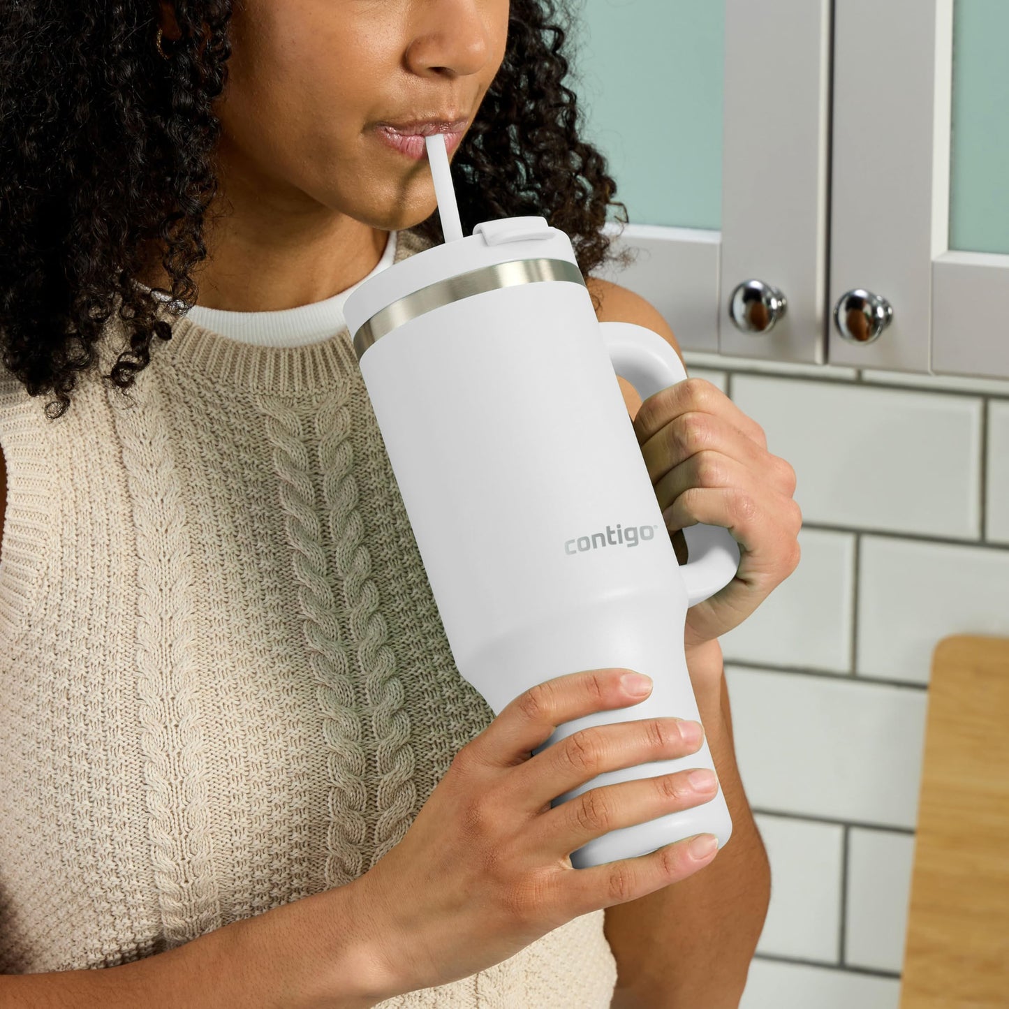 Contigo Streeterville Tumbler, 40 oz (1.18 L), Insulated Stainless Steel Water Bottle with Straw and Leak-Proof Lid, Salt Contigo