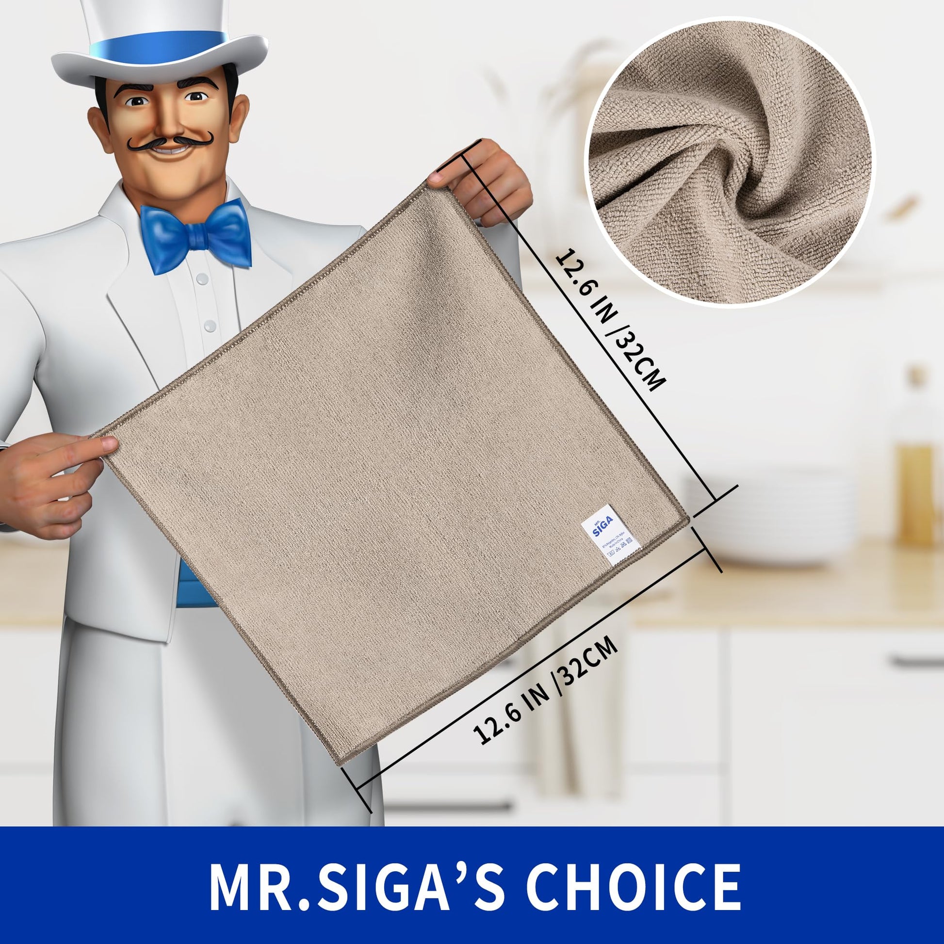 MR.SIGA Microfiber Cleaning Cloths, All-Purpose Surface Microfiber Towels, Streak Free Cleaning Rags, Pack of 12, Coffee, Size 32 x 32 cm(12.6 x 12.6 inch) - Available at All In One Marketplace Canada