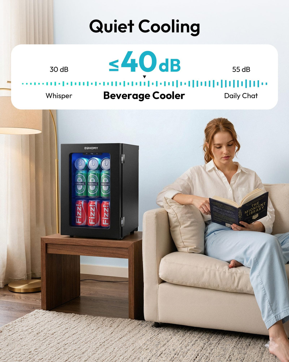 EUHOMY 18L Beverage Refrigerator Cooler, 24 Cans Mini Fridge with Quiet Compressor, Countertop Small Fridge with 40°F-61°F Digital Temperature Control, LED Lgiht for Home, Bar, Office