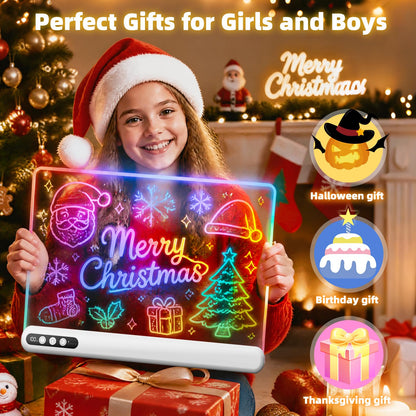 16'' LED Drawing Board for Kids, Rechargeable Led Note Board with 7 Colors, Light Up Drawing Tablet 7 Dynastic Modes Includes Adapter, Christmas Birthday Halloween Gifts for Girls & Boys Age 3+ White 🍁 All In One Marketplace Canada