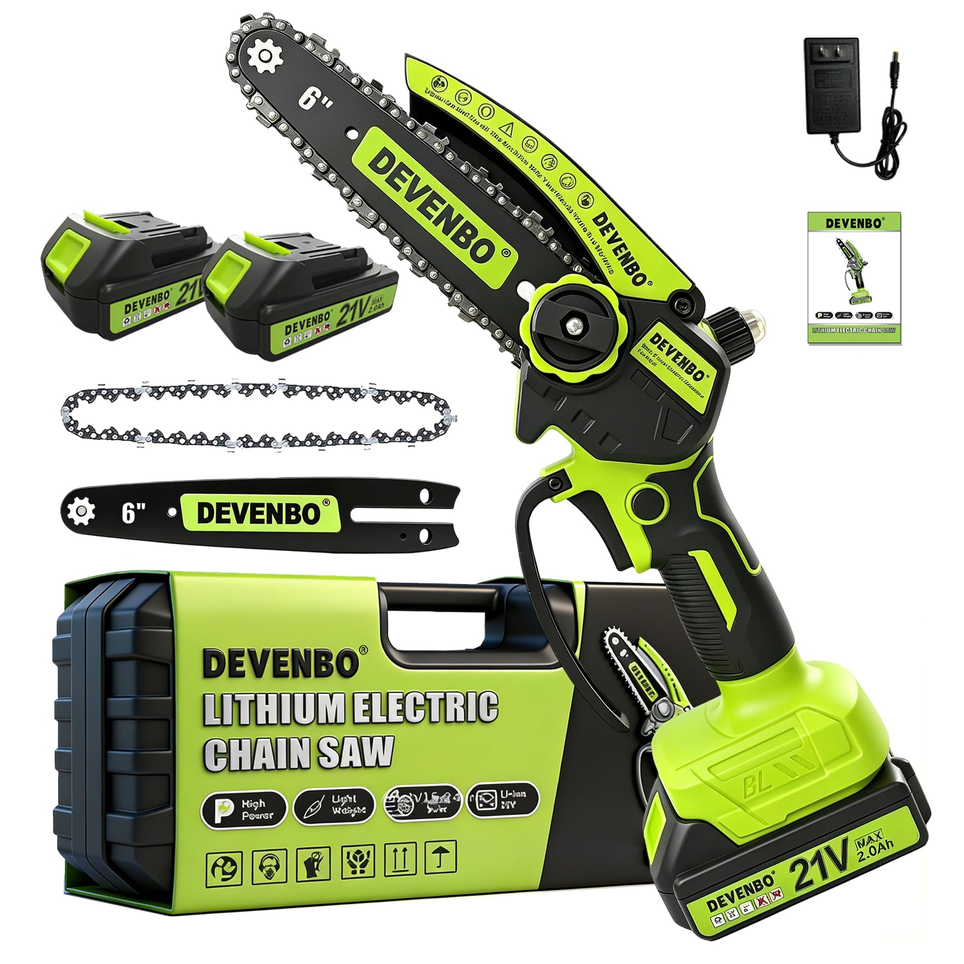 DEVENBO Cordless Mini Chainsaw, 6 Inch 880W Handheld Electric Saw with 2000mAh Battery, Portable Chainsaw for Gardening, Branch Cutting, Camping, Great Gift for Men & Dad