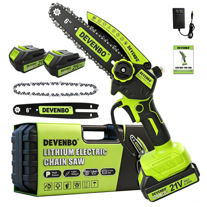 DEVENBO Cordless Mini Chainsaw, 6 Inch 880W Handheld Electric Saw with 2000mAh Battery, Portable Chainsaw for Gardening, Branch Cutting, Camping, Great Gift for Men & Dad