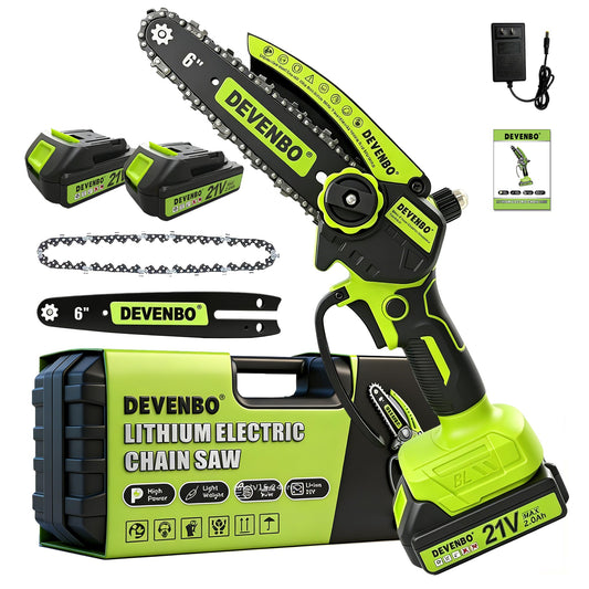 DEVENBO Cordless Mini Chainsaw, 6 Inch 880W Handheld Electric Saw with 2000mAh Battery, Portable Chainsaw for Gardening, Branch Cutting, Camping, Great Gift for Men & Dad
