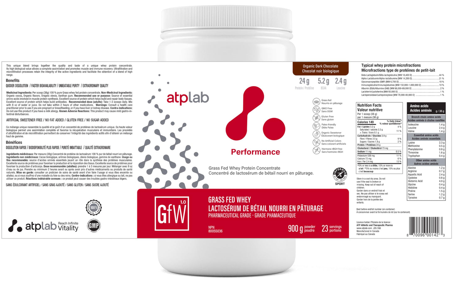 ATP LAB Grass-Fed Whey Protein Powder 900g - Chocolate