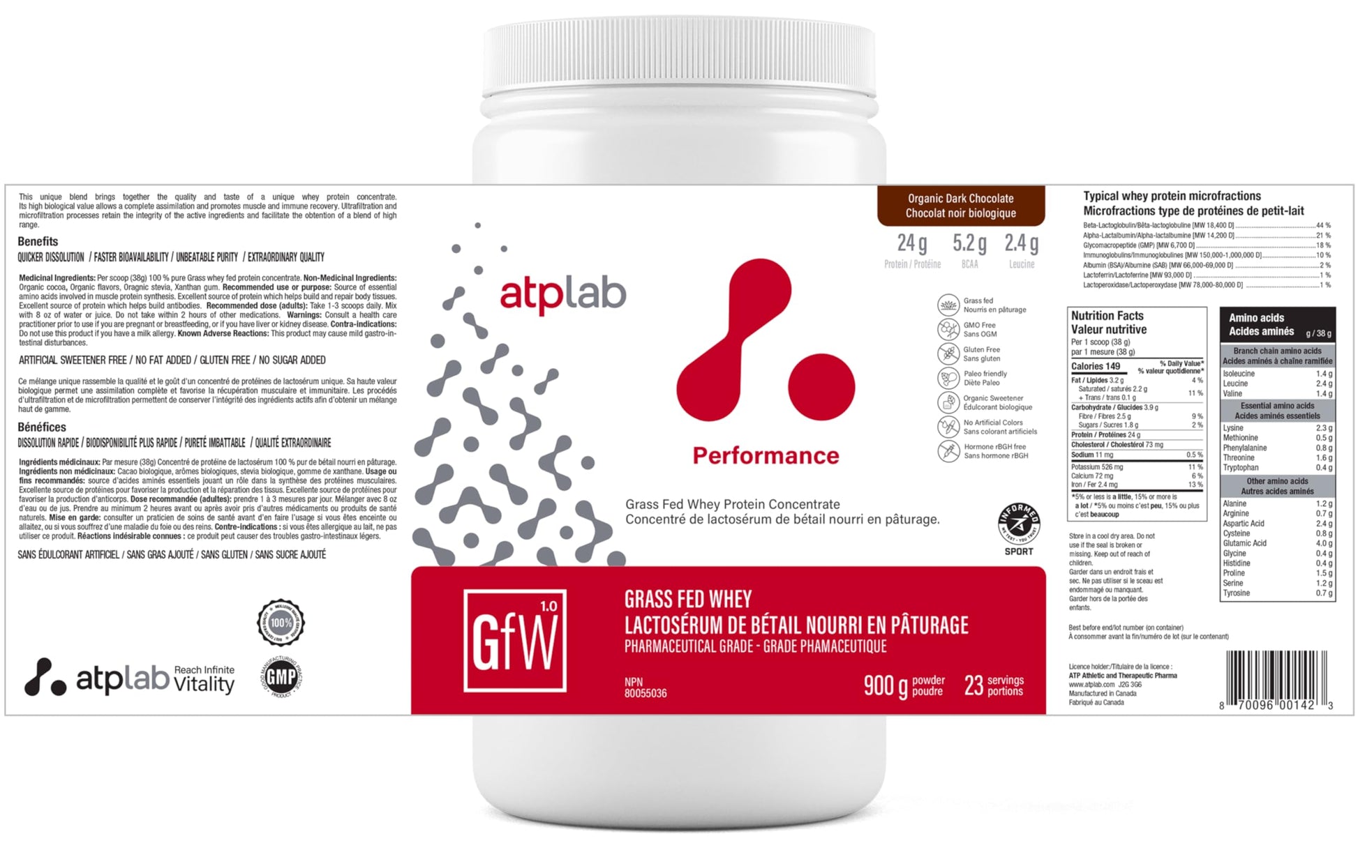 ATP LAB Grass-Fed Whey Protein Powder 900g - Chocolate