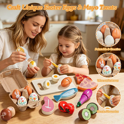 LAUGIGLE Wooden Play Food, Montessori Toy Food with Pizza Toy, Easter Eggs 🍁 All In One Marketplace Canada