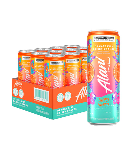 Alani Nu ORANGE KISS Sugar-Free, Low Calorie Energy Drinks | 140mg Caffeine | Zero Sugar | 15 Calories or Less | 355 mL Cans (12 Pack)