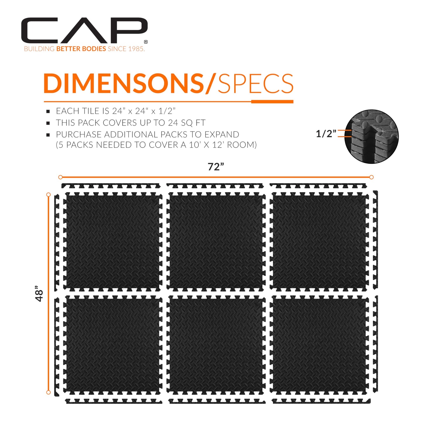 CAP Barbell 1/2-Inch Interlocking EVA Foam Exercise Puzzle Mats - 1 Pack | 24" x 24" x 1/2" | Diamond Pattern 🍁 All In One Marketplace Canada