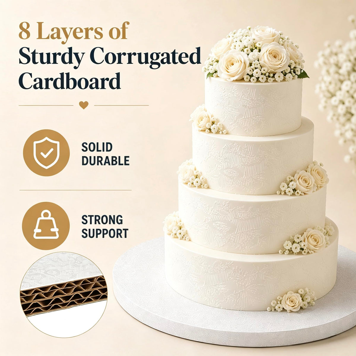8 Inch Cake Drums, Cake Drum 8 Inch Round White(12-Pack) 1/2 Inch Thick Cake Boards Sturdy, Greaseproof for Birthday Wedding Multi-Tiered Party Cake Drums by GoldenBakeryFamily 🍁 All In One Marketplace Canada