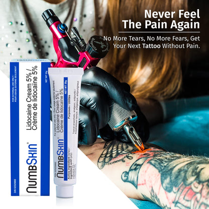 Numbskin Tattoo Numbing Cream | 5% Lidocaine Topical Anesthetic Cream | Maximum Strength Fastest Acting Pain Relieving Cream with Vitamin E, 30g (1 Tube) - Available at All In One Marketplace Canada
