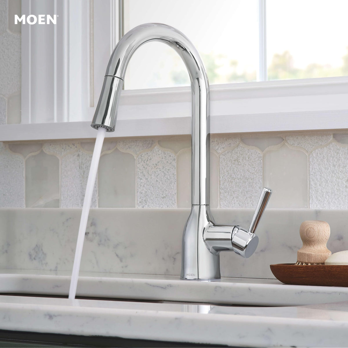 Moen 87233 Adler One-Handle High Arc Pulldown Kitchen Faucet with Power Clean, Chrome