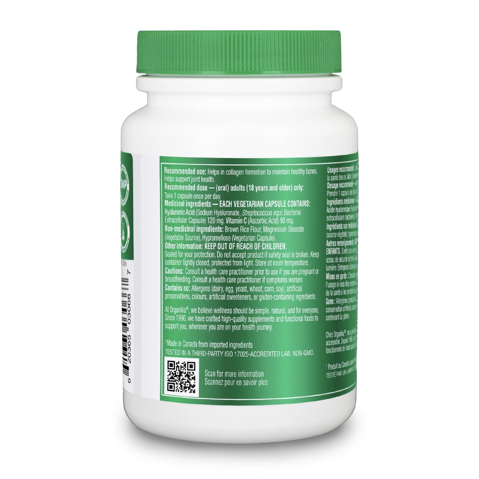 Organika Canadian-Made Hyaluronic Acid With Vitamin C 90 Vcaps Organika