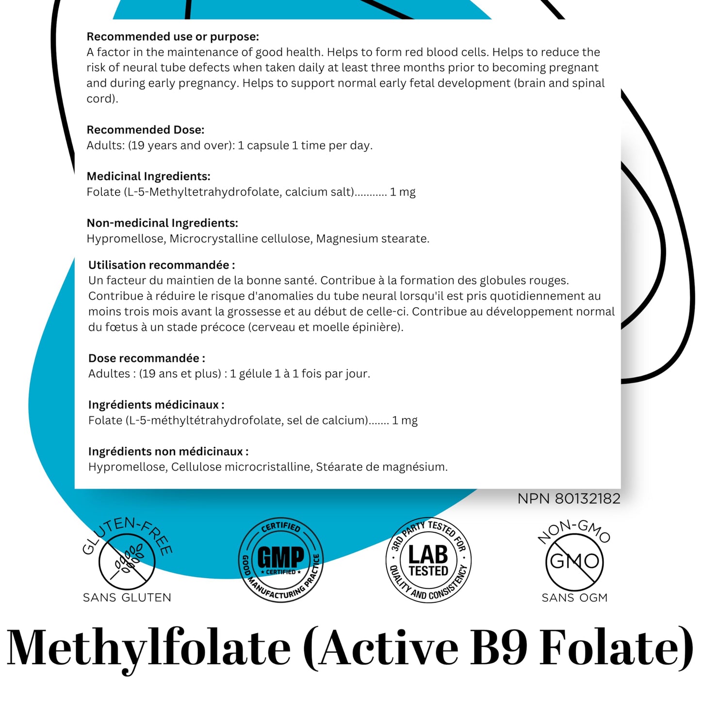 PUREFULLY 5-MTHF 1000mcg, 90 Capsules - L Methylfolate (Active Form of Vitamin B9 Folate) Supplement - Supports Cardiovascular Health and Early Fetal Development - Available at All In One Marketplace Canada