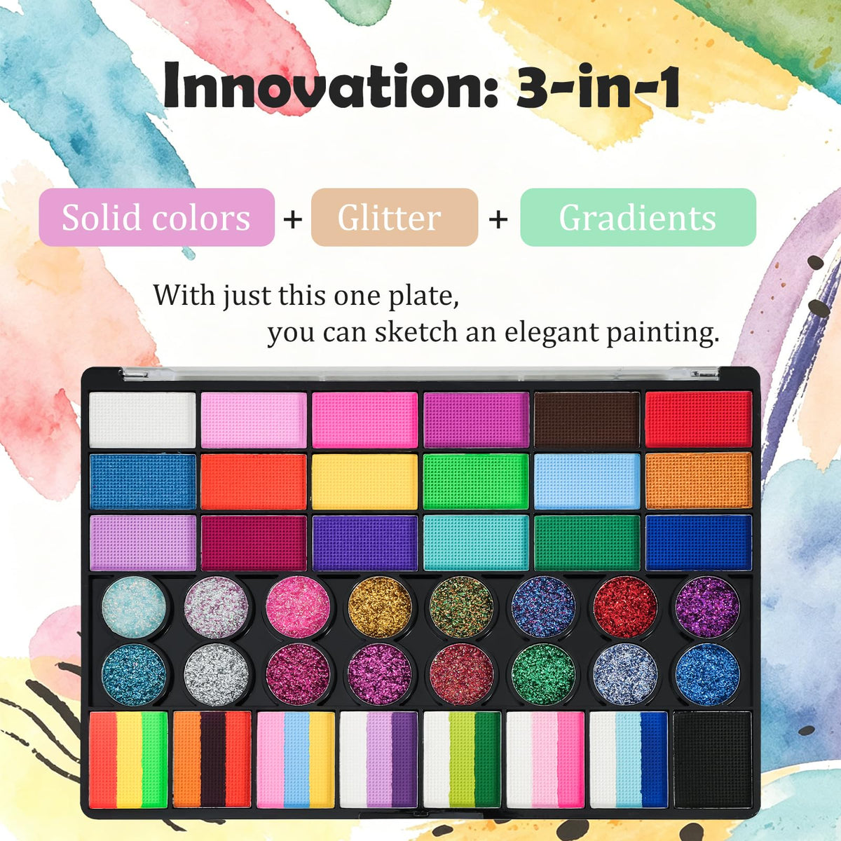 42 Colors Face Painting Kit for Kids，Professional Face Paint Makeup Kit Non-Toxic Water Activated Facepaint Palette with Brush, Stencil, Sponge, Gem, for Party Halloween Christmas 🍁 All In One Marketplace Canada
