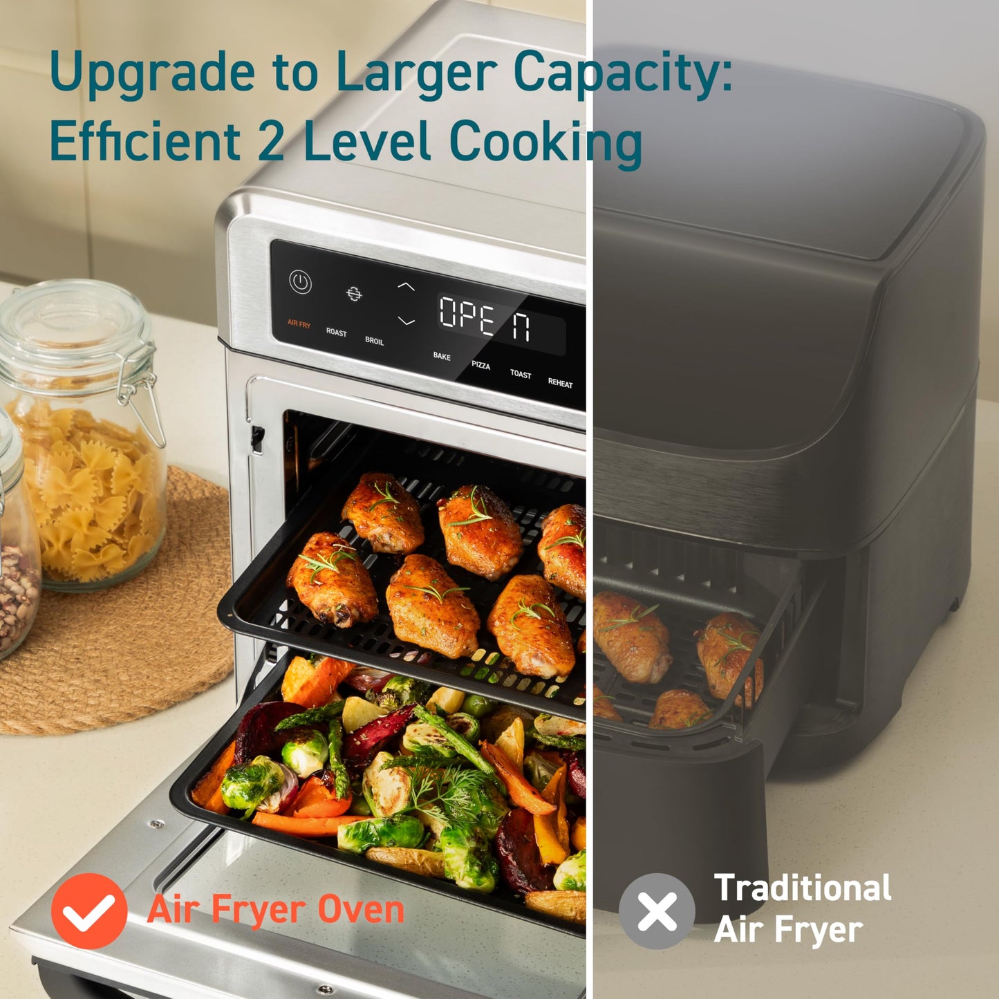 Cosori 11-in-1 Air Fryer Oven, 13Qt Small Footprint Airfryer combo with Rotisserie, Toast, Bake, Roast, Reheat Functions and more, Recipe Book & 6 Accessories Included, Perfect for Small Contertop - Available at All In One Marketplace Canada