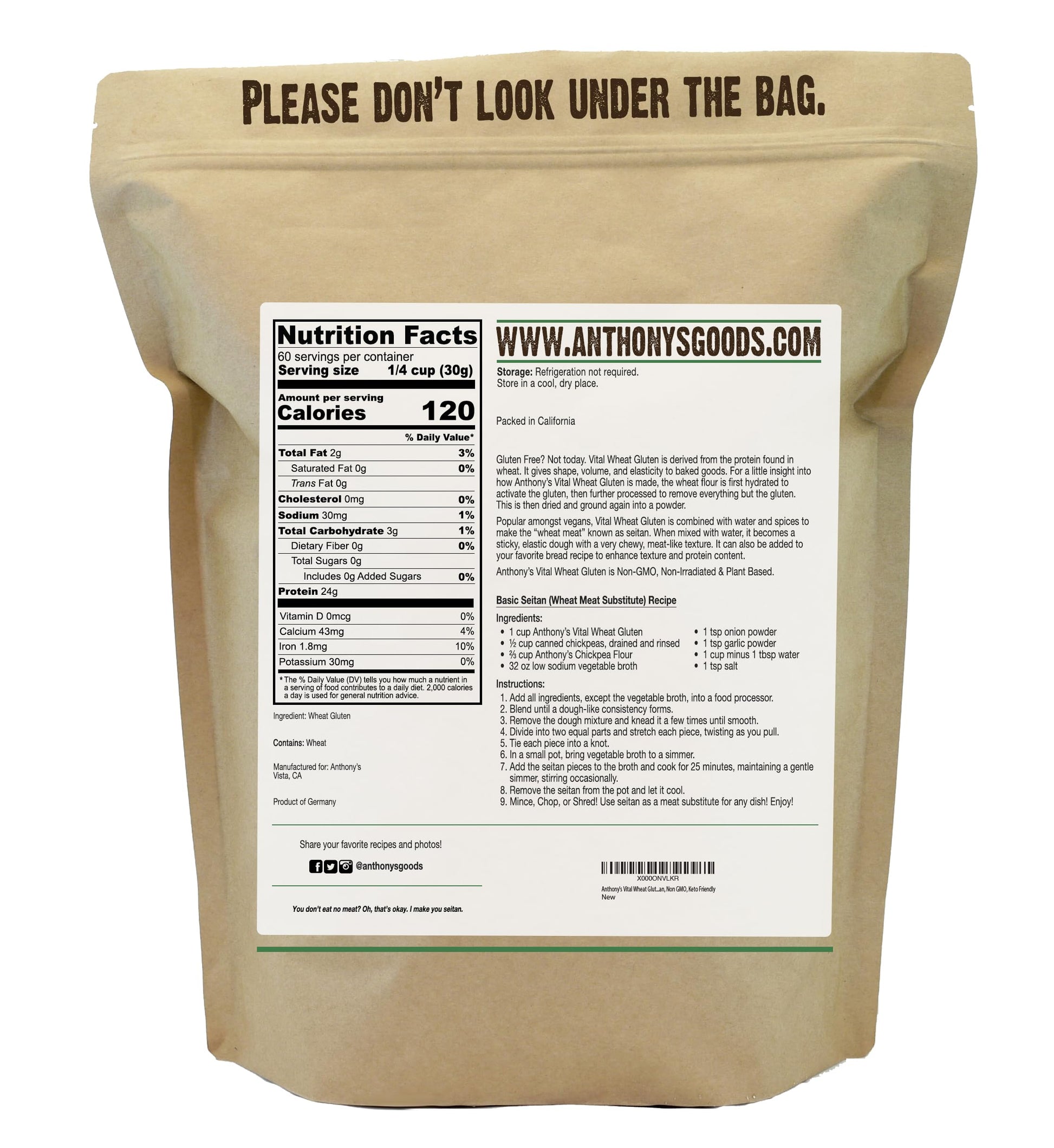 Anthony's Vital Wheat Gluten Powder, Non GMO, Vegan, High Protein, 1.81 Kilogram (Pack of 1) Anthony's