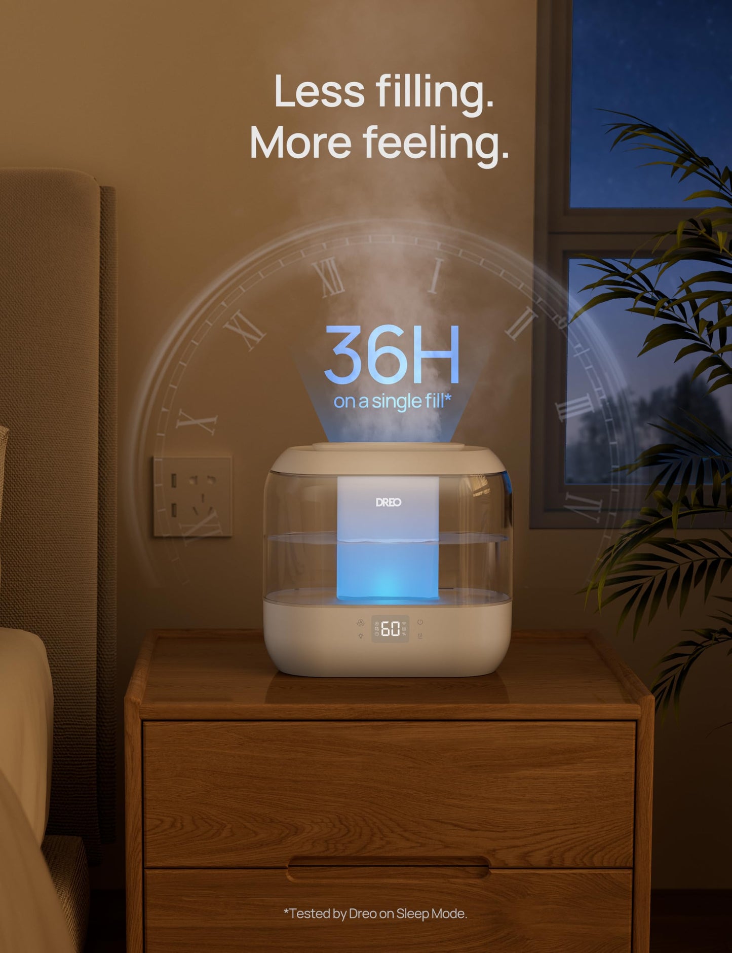 DREO 4L Smart Humidifiers for Bedroom, Top Fill Quiet Cool Mist Humidifier for Baby Large Room, Ultrasonic with Oil Diffuser, Nightlight, Auto, 32H Runtime for Home, Nursery, Plants, Works with Alexa DREO
