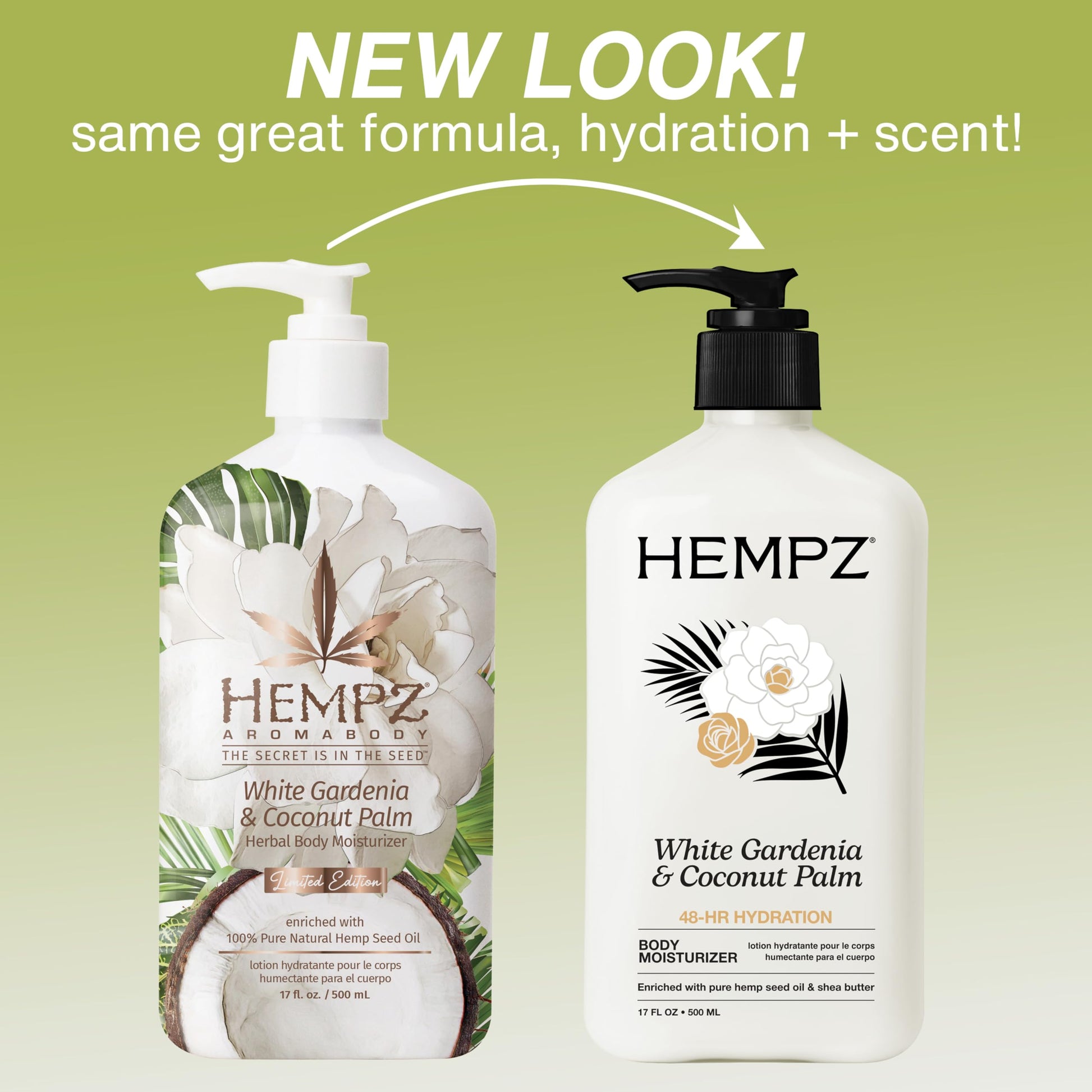 Hempz Body Lotion Moisturizer - White Gardenia & Coconut Palm - Daily Moisturizing Cream, Shea Butter, Coconut Oil - Skin Care Products, All Natural Hemp Seed Oil - 17 Fl Oz - Available at All In One Marketplace Canada
