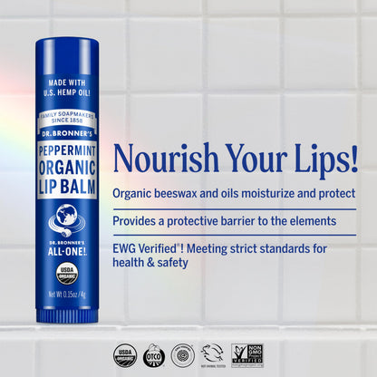Dr. Bronner's - Organic Lip Balm (Peppermint, 4g, 6-Pack) - Made with Organic Beeswax and Avocado Oil, For Dry Lips, Hands, Chin or Cheeks, Jojoba Oil for Added Moisture, Cooling and Hydrating 🍁 All In One Marketplace Canada
