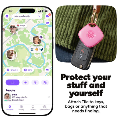Life360 Tile - Bluetooth Tracker, Keys Finder and Item Locator for Keys, Bags and More. Phone Finder. Both iOS and Android Compatible. 1-Pack (Pink Punch)