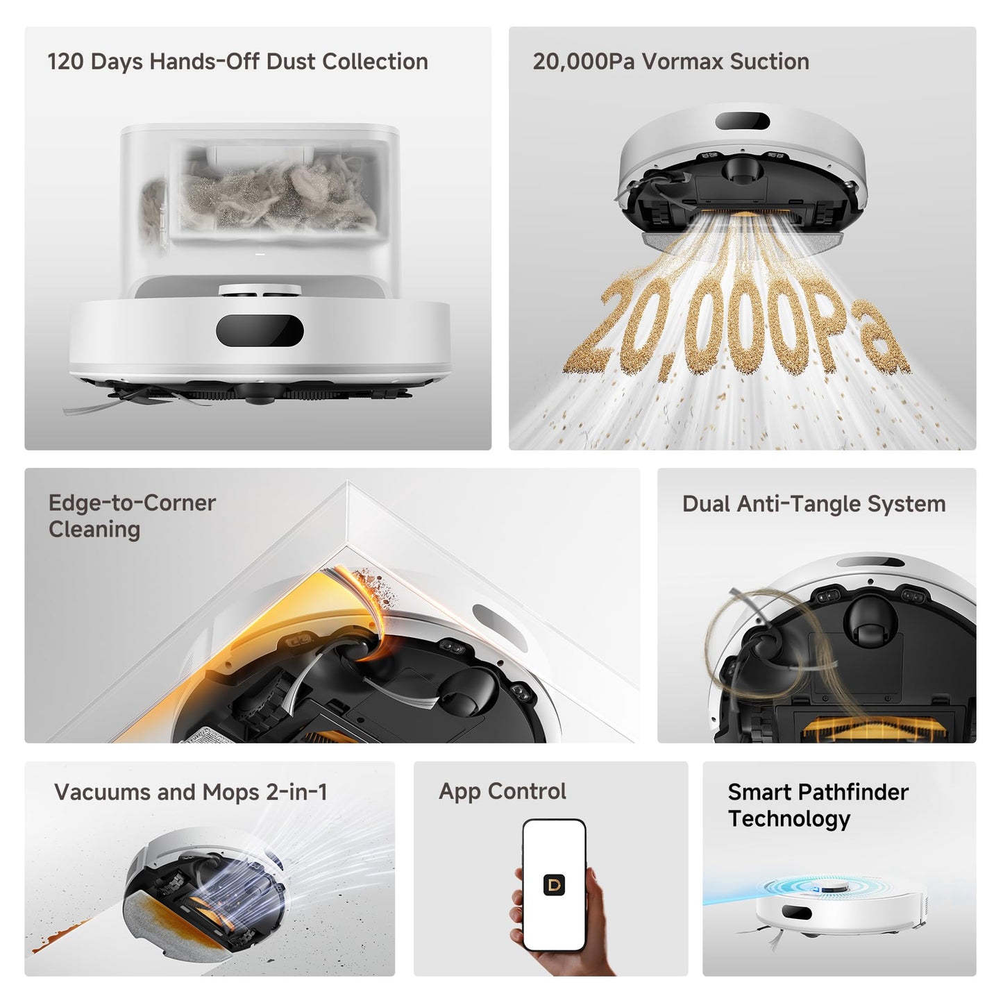 DREAME D20 Air Plus Robot Vacuums and mop, 20,000Pa Suction, Self-Emptying dreame