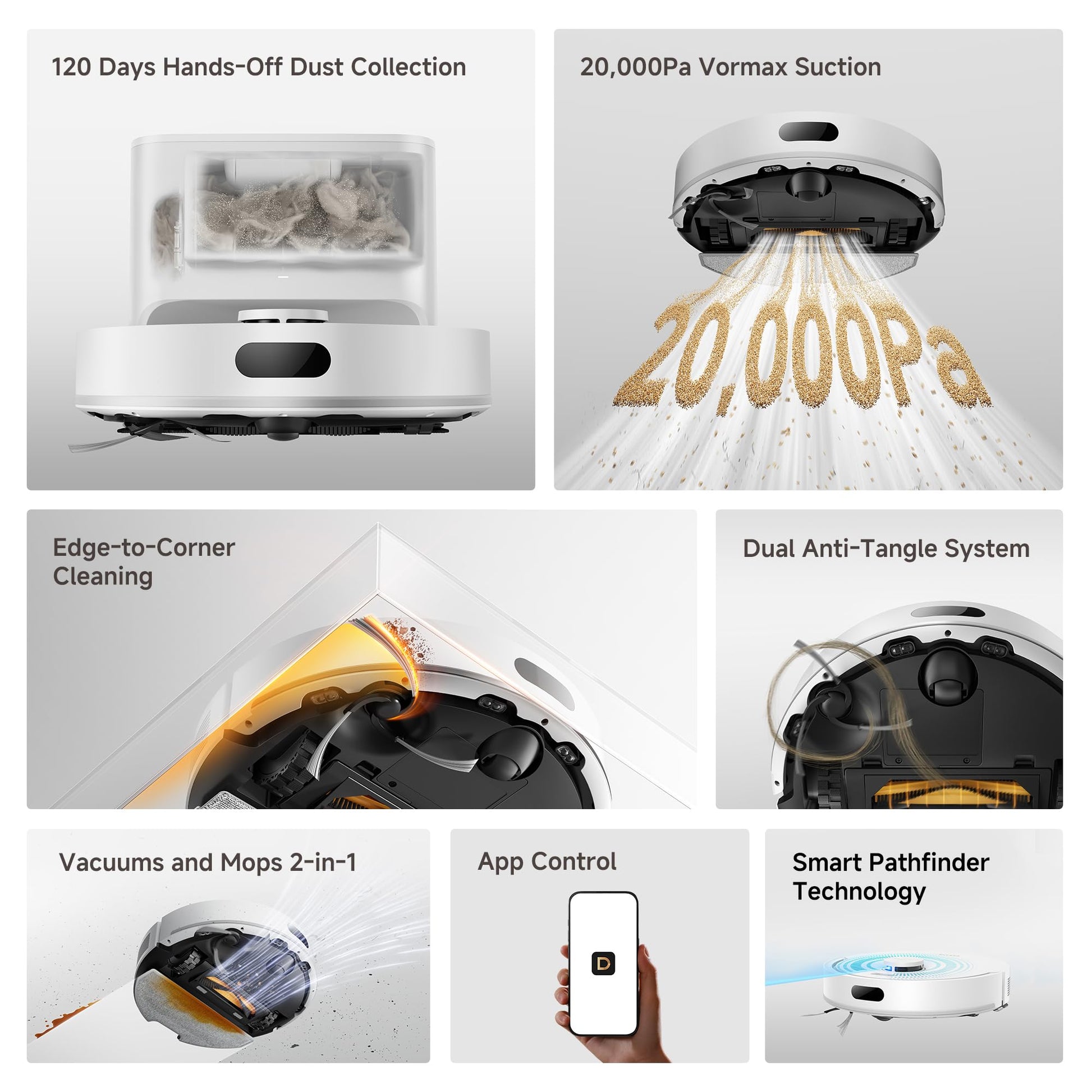 DREAME D20 Air Plus Robot Vacuums and mop, 20,000Pa Suction, Self-Emptying dreame