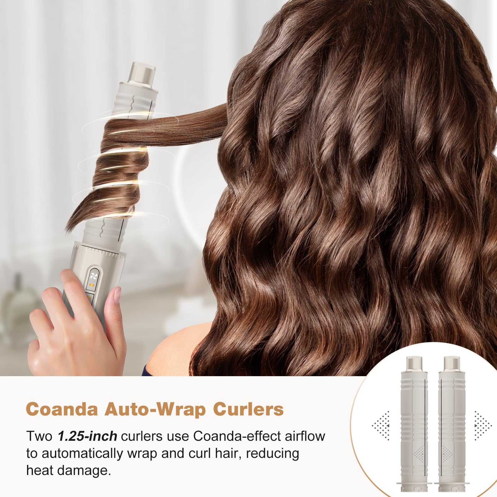 7MAGIC 7 in 1 Hair Styler & Hair Dryer Brush,110,000 RPM High-Speed Negative Ionic Hot Air Styler, 1400W Powerful Blow Dryer Brush & Multi-Style for Straight,Wavy, Curly, and Coily Hair,Champagne Gold - Available at All In One Marketplace Canada
