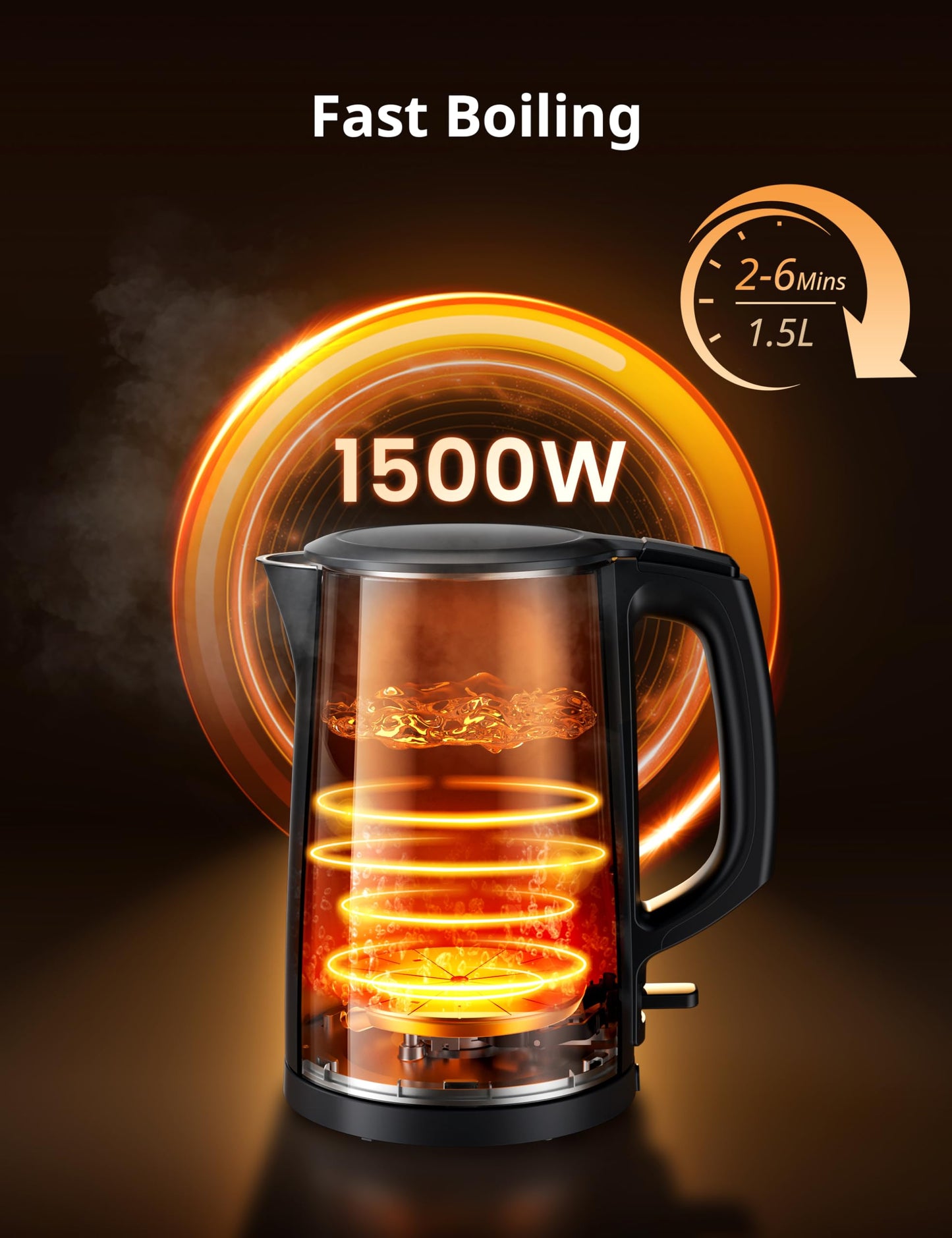 COMFEE' Electric Kettle and Tea Kettle, 1.5L Double Wall, Stainless Steel Interior, Lid & Spout, Fast Boil, Auto-Off, and Boil-Dry Protection, 1500W COMFEE'