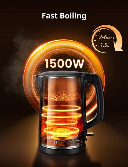 COMFEE' Electric Kettle and Tea Kettle, 1.5L Double Wall, Stainless Steel Interior, Lid & Spout, Fast Boil, Auto-Off, and Boil-Dry Protection, 1500W COMFEE'