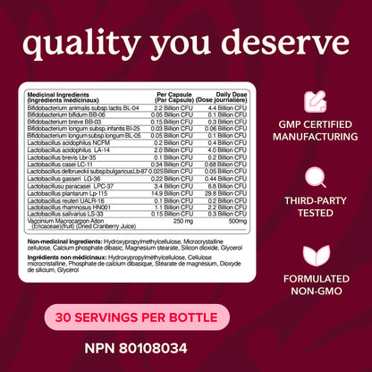 Womens Probiotic with Cranberry | 50 Billion CFU for Gut Health, Bloating Relief & Digestive Support | With Cranberry for Vaginal Health | Gut Health Supplements for Women | Made in Canada | 60 Ct. - Available at All In One Marketplace Canada