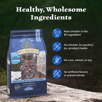 Blue Buffalo Wilderness Chicken Natural High-Protein Grain-Free Dry Food for Adult Indoor Cats, Antioxidant-Rich LifeSource Bits Support Immunity, Promotes Strong Muscles, 4.9kg/11 lbs.