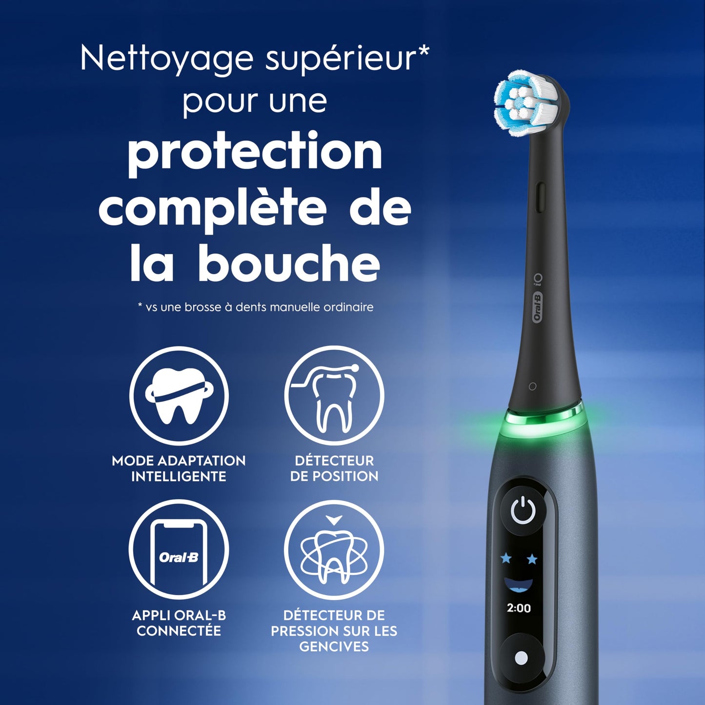 Oral-B iO Deep Clean + Protect Rechargeable Electric Toothbrush, Black with Visible Pressure Sensor, 5 Cleaning Settings, 2 Min Timer, a iO Series 7 Toothbrush, 2 Replacement Brush Heads, and Charging Travel Case - Available at All In One Marketplace Canada