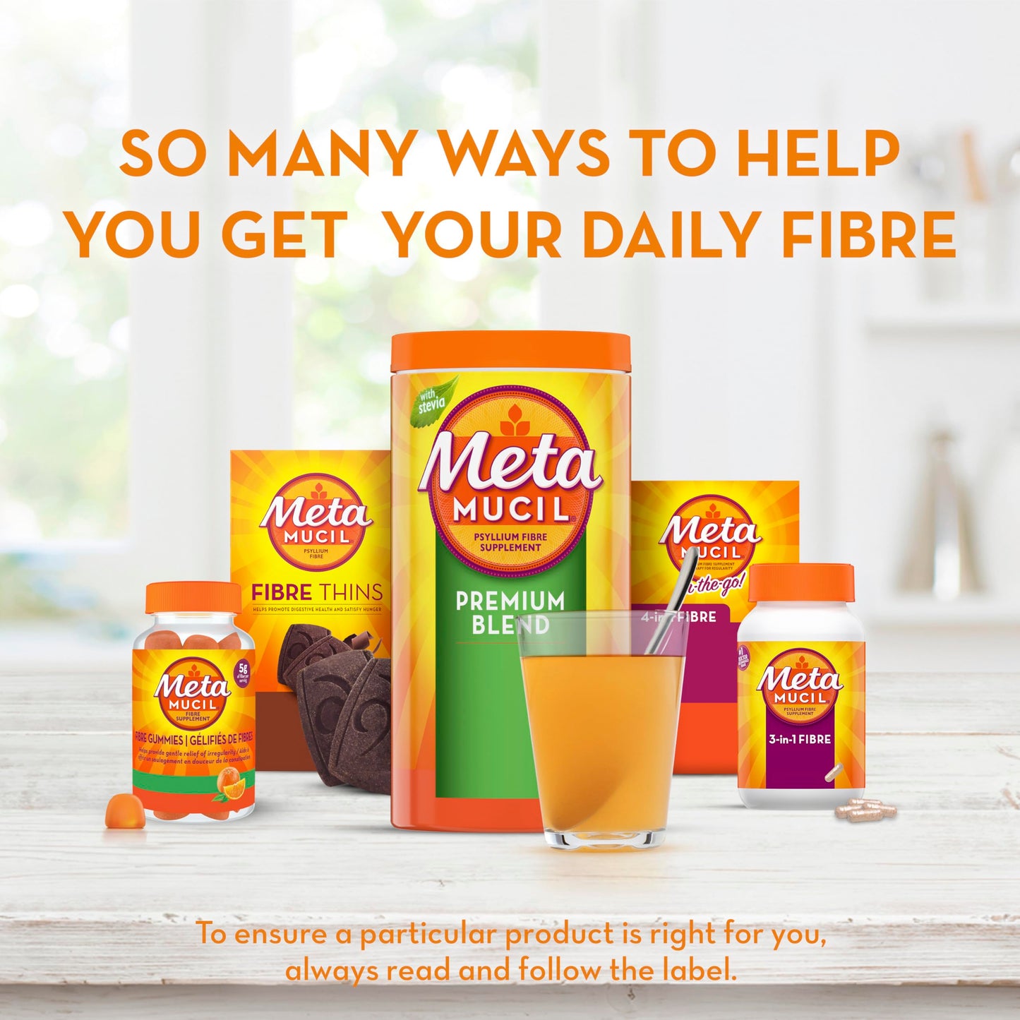 Metamucil Daily Fibre Supplement, Real Sugar, Orange Flavour Psyllium Husk, Multi-Health Benefit Daily Fibre Supplement, Plant-Based, Gluten-Free Powder, 72 Servings