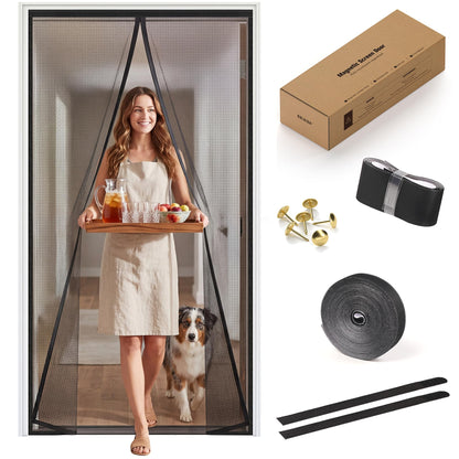 Magnetic Screen Door 36"W x 82"H, Fits Door Size to 34"W x 80"H, Heavy Duty Fiberglass Moustiquaire Magnétique, Screen Mesh with Automatic Block Closure, Walk Through Easily for Kids Pets