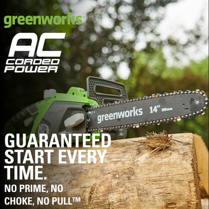 Greenworks 9 Amp 14-Inch Corded Chainsaw with Tool-less Chain Tensioning & Auto Oiling, Electric Handheld Chainsaw for Garden Yard Maintenance Tree Felling Triming, Firewood Cutting Logging Pruning Greenworks