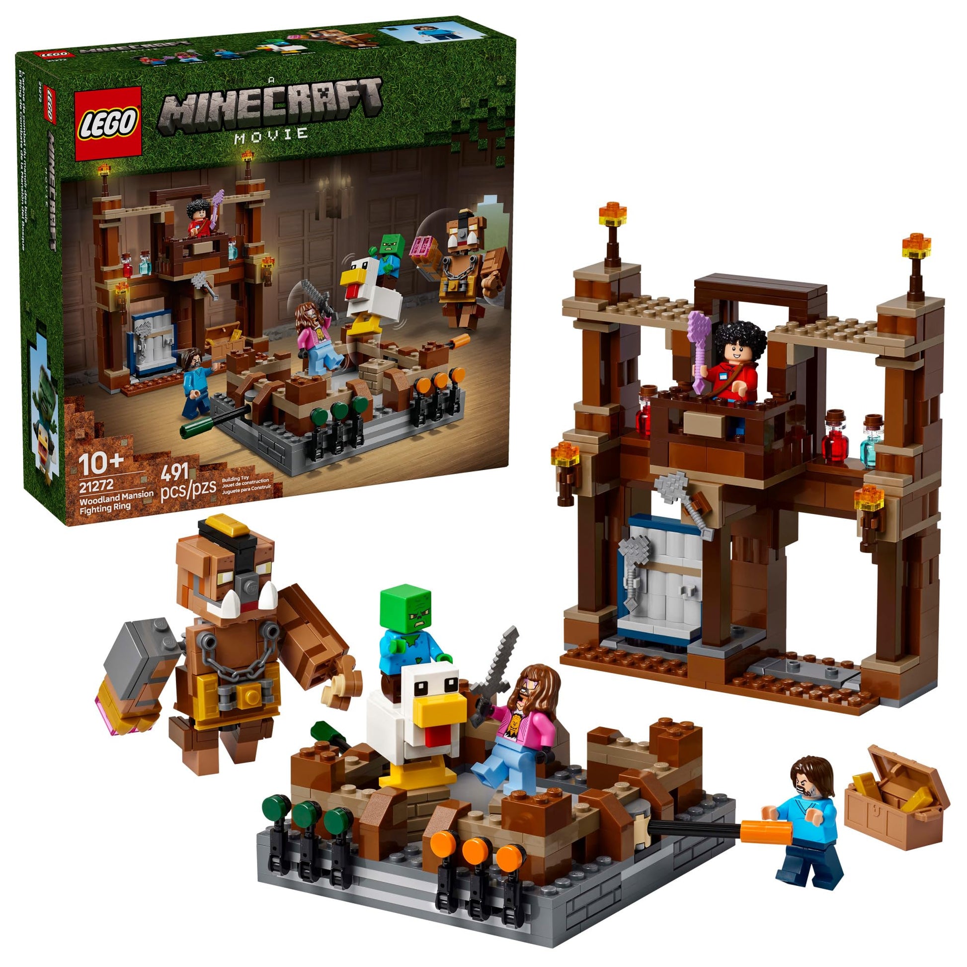 LEGO Minecraft Woodland Mansion Fighting Ring - Building Toy for Kids Age 10+ - Includes Steve, Garrett, & Henry Minecraft Figures, Plus a Chicken Jockey & More - Birthday Gift Idea for Fans - 21272 LEGO