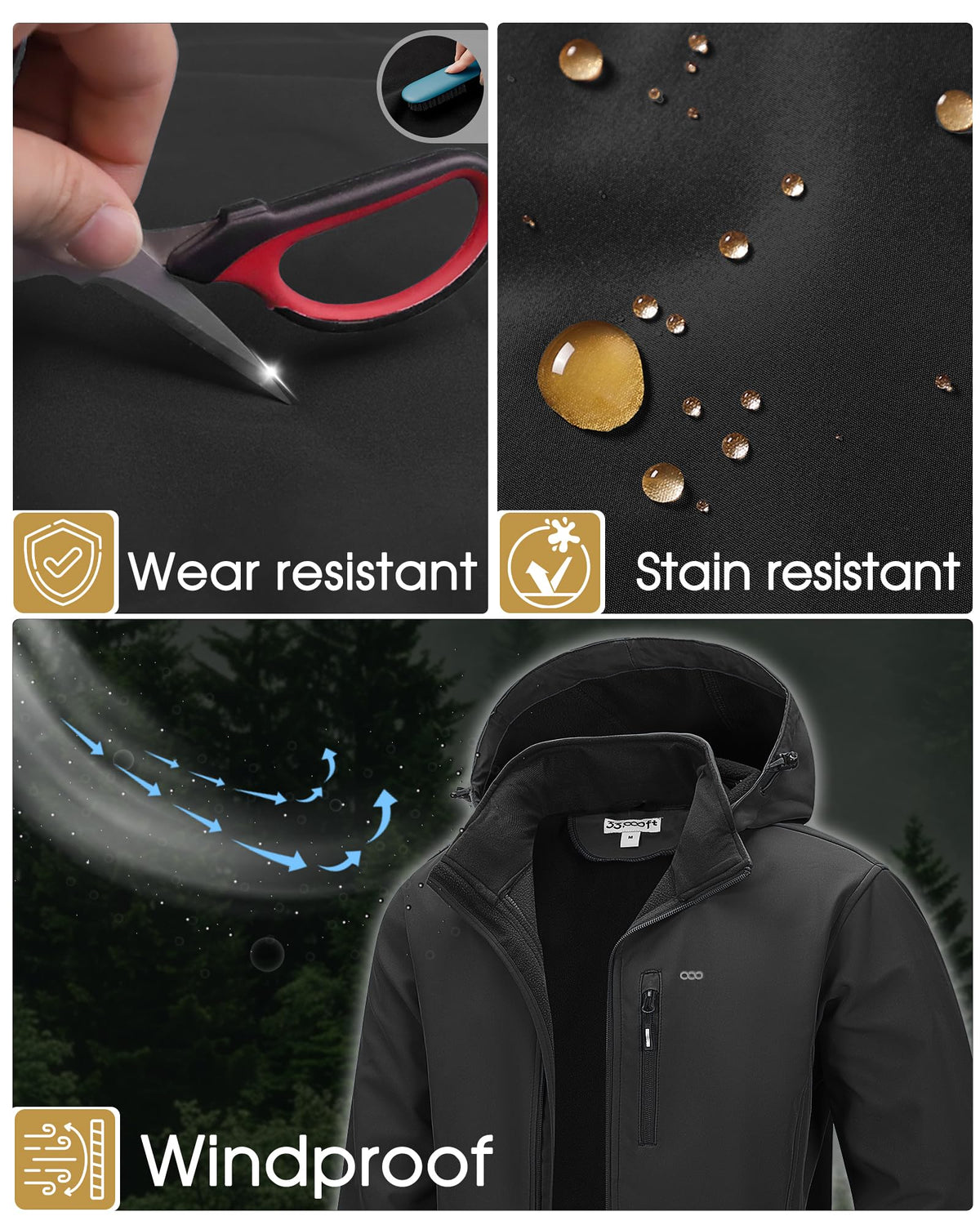 33,000ft Men's Hooded Softshell Jacket Waterproof Fleece Windbreaker Jacket 🍁 All In One Marketplace Canada