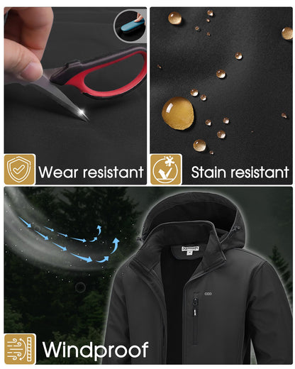 33,000ft Men's Hooded Softshell Jacket Waterproof Fleece Windbreaker Jacket 🍁 All In One Marketplace Canada