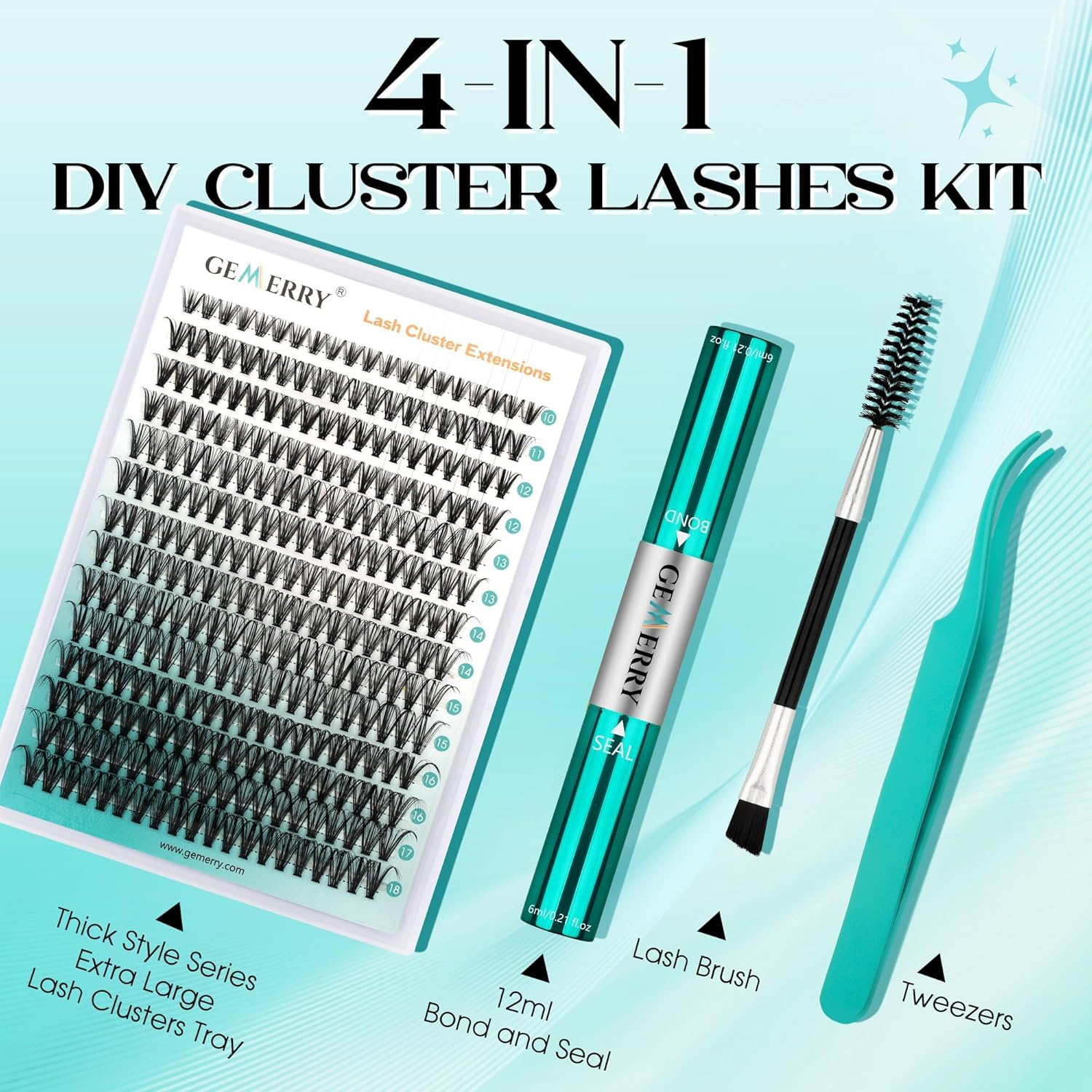 GEMERRY Cluster Lashes Lash Clusters Lash Extension Kit Black Brown Eyelashes 3D-200D 8-20mm (1 count (Pack of 1), Beginner Set-80D) - Available at All In One Marketplace Canada