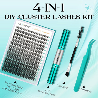 GEMERRY Cluster Lashes Lash Clusters Lash Extension Kit Black Brown Eyelashes 3D-200D 8-20mm (1 count (Pack of 1), Beginner Set-80D) - Available at All In One Marketplace Canada