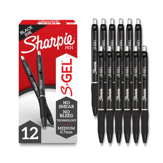 Sharpie S-Gel, Gel Pens, Medium Point (0.7mm), Black Ink Gel Pen, 12 Count