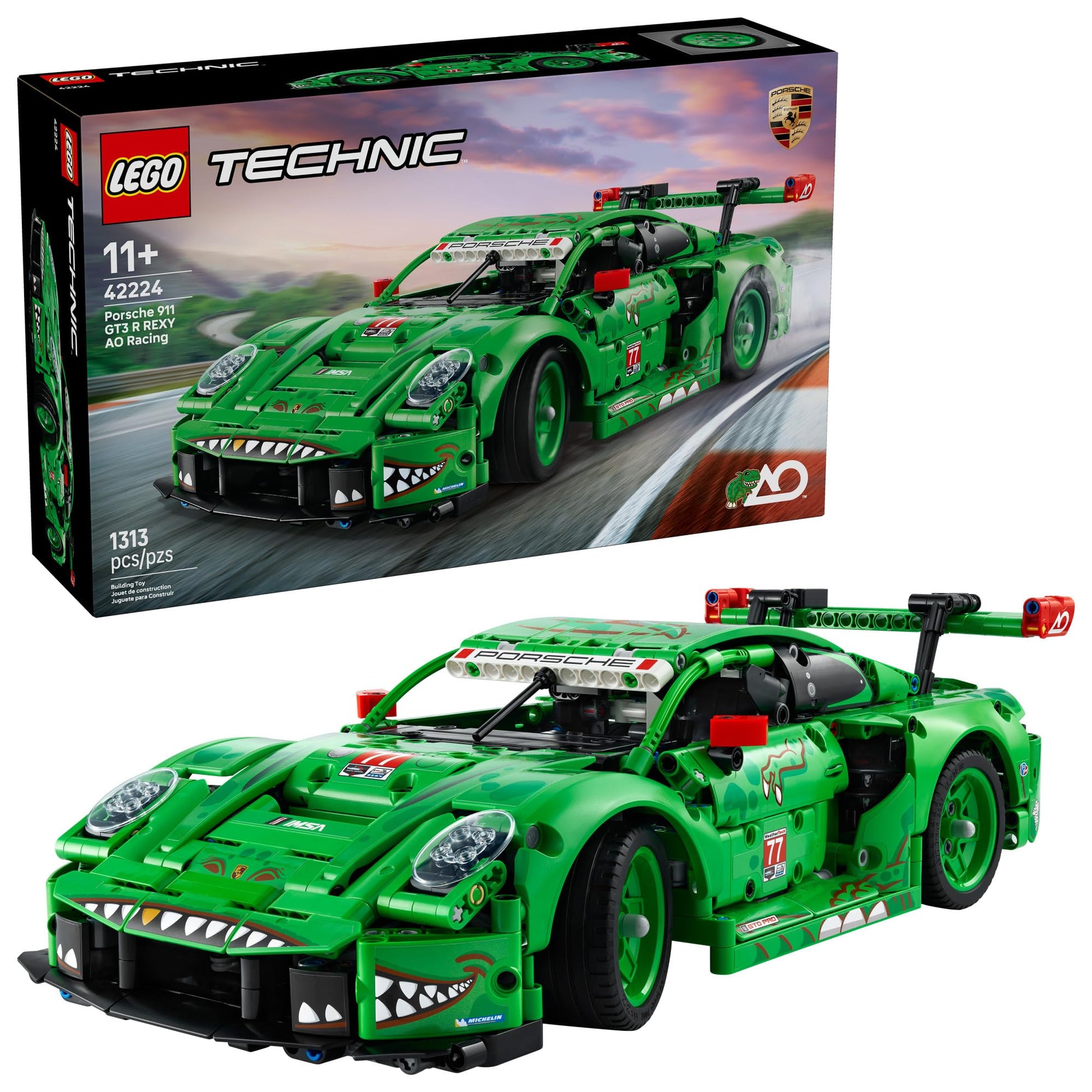 LEGO Technic Porsche 911 GT3 R Rexy AO Racing Car Building Toy for Boys & Girls - Car Toy W/Realistic Steering & 6-Cylinder Engine for Kids & Auto Fans, Ages 11+ - Gift Idea for Birthdays - 42224 LEGO