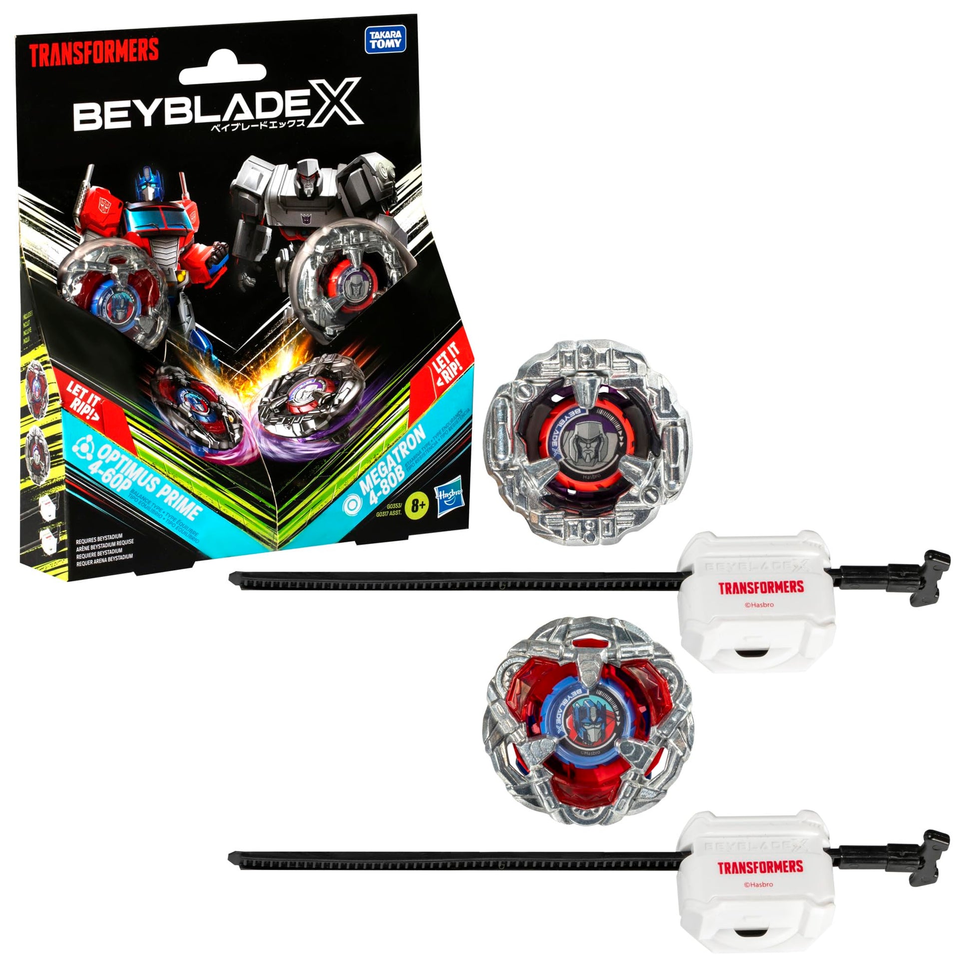 Beyblade X Transformers Collab Optimus Prime 4-60P vs. Megatron 4-80B Multipack Set with 2 Tops & 2 launchers; Battling Top Toys for 8 Year Old Boys & Girls (Amazon Exclusive) BEYBLADE