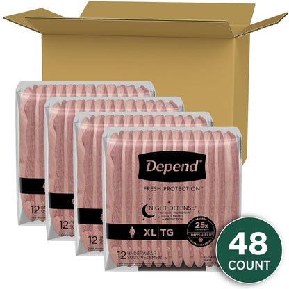 Depend Night Defense Adult Incontinence Underwear for Women, Disposable, Overnight, Extra-Large, Blush, 48 Count Depend