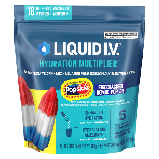 Liquid I.V. Hydration Multiplier Electrolyte Drink Mix - Enhanced Hydration Electrolyte Powder with Vitamins B3, B5, B6, B12 and C -18x On-the-go Sticks for Workout and Travel - Firecracker