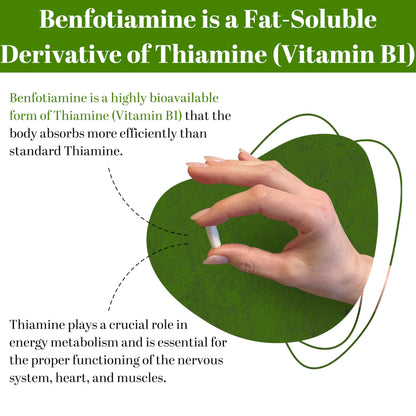 PUREFULLY Benfotiamine Vitamin B1/Thiamine 100mg, 120 Capsules - High Absorption Energy Support - Gluten Free, Non-GMO, Made in Canada - Available at All In One Marketplace Canada