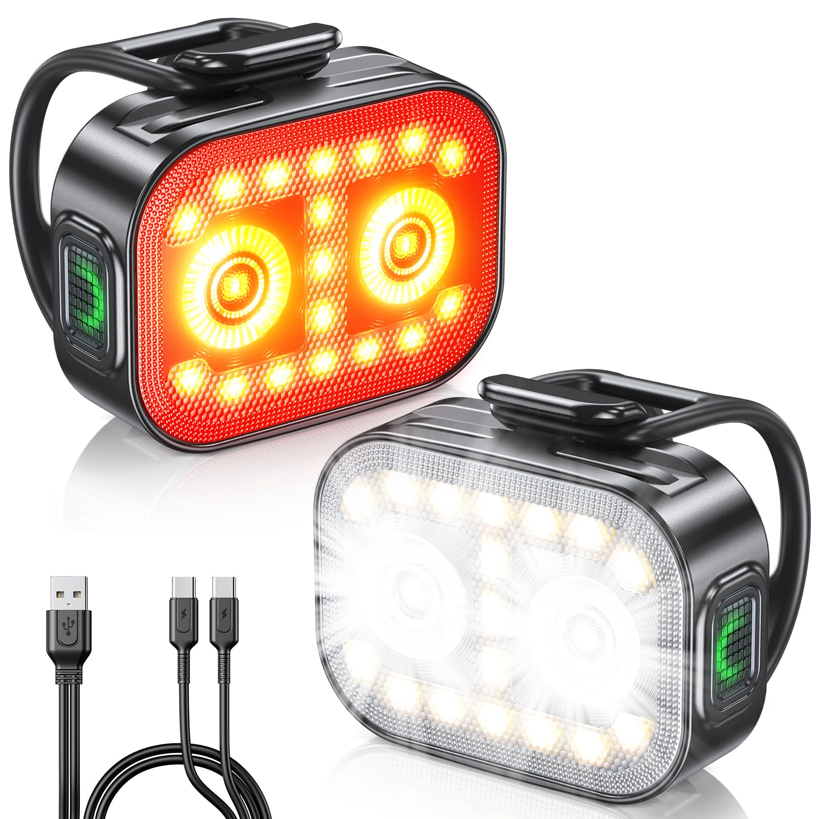 WOCBUY Bike Lights, Ultra-Slim & Lightweight Rechargeable Bicycle Lights Set, [5+6 Modes] Dual USB-C Bike Lights Front and Back, IP65 Waterproof Bicycle Lights for Night Riding Road Mountain Cycling - Available at All In One Marketplace Canada