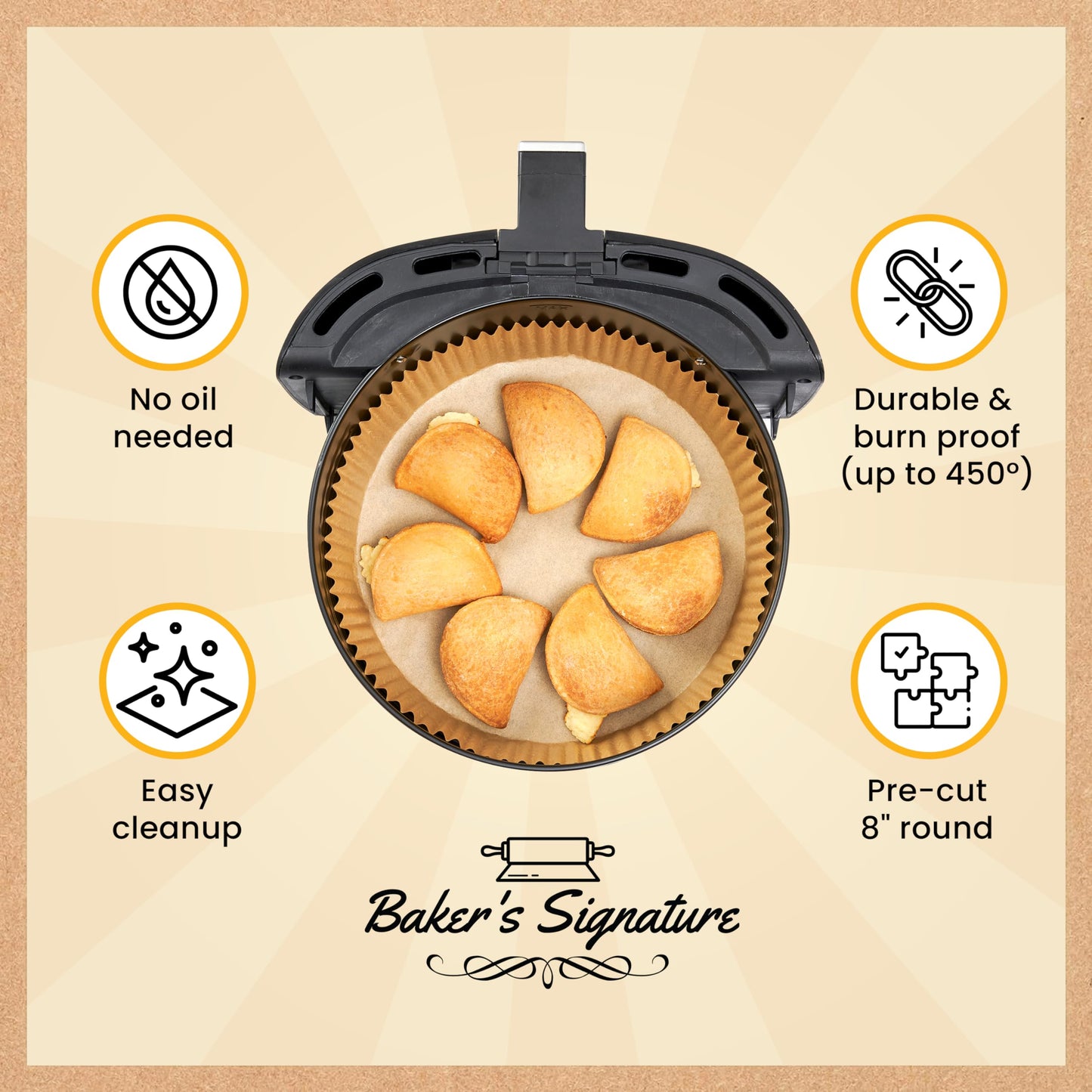 Air Fryer Liners for Ninja, 125 Pcs Round Disposable Airfryer Paper Liners – Non-Stick and Oil Proof for Easy Cleanup – 8 Inch for 5-8 qt Basket by Baker's Signature - Available at All In One Marketplace Canada