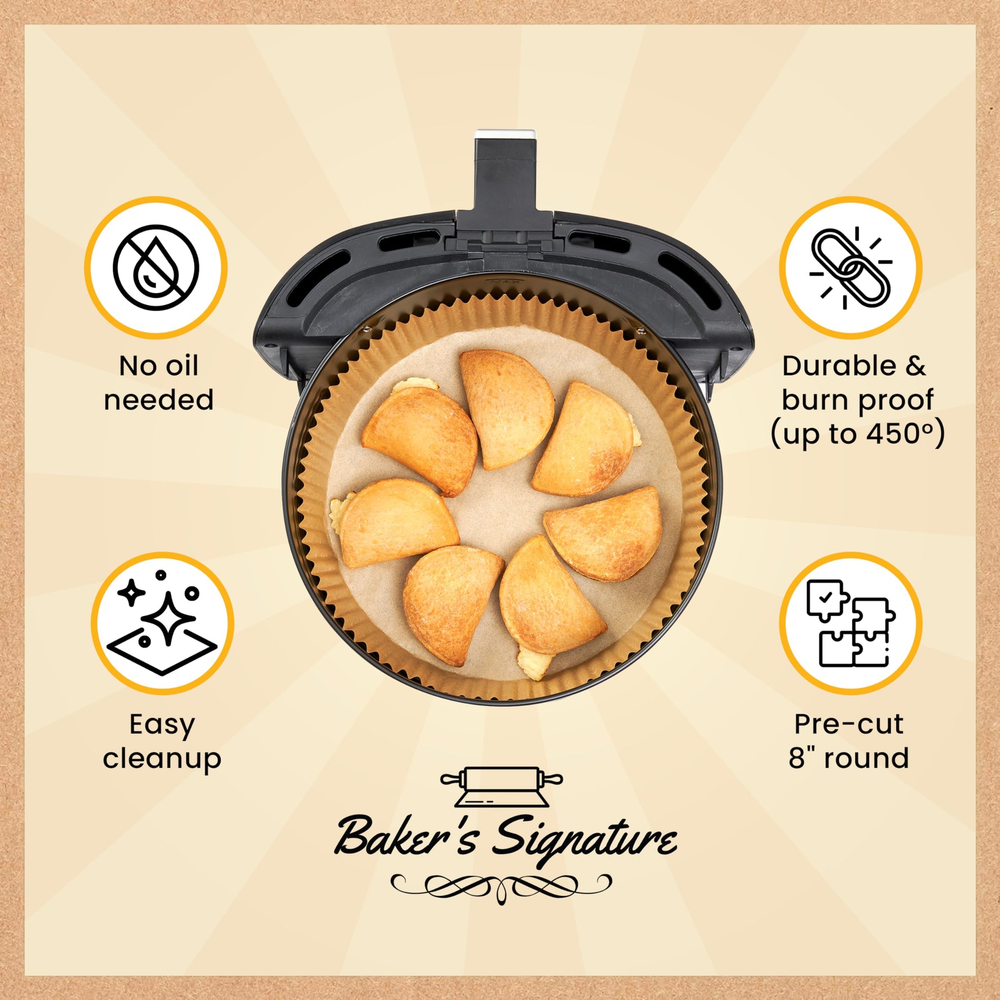 Air Fryer Liners for Ninja, 125 Pcs Round Disposable Airfryer Paper Liners – Non-Stick and Oil Proof for Easy Cleanup – 8 Inch for 5-8 qt Basket by Baker's Signature - Available at All In One Marketplace Canada