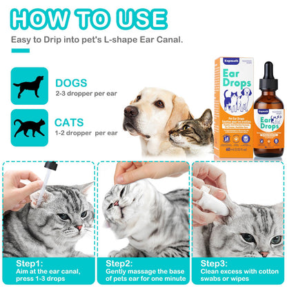 Kopmath Dog Ear Drops, Dog Ear Cleaner, Pet Ear Cleaning, Natural Solution for Dogs and Cats,60ml with Dropper - Available at All In One Marketplace Canada